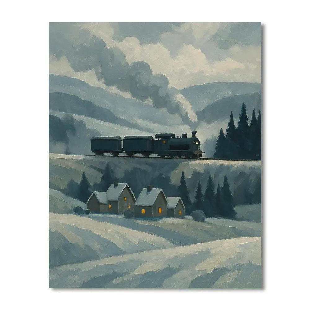 Train Smoke Over The Winter Valley paint by color