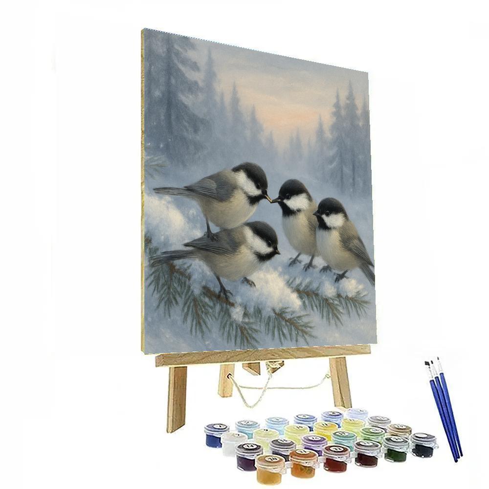 Snowy Pine Boughs And The Gentle Chickadees painting number kit