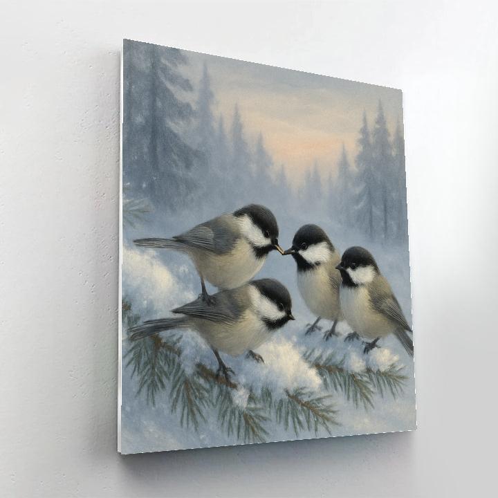 Snowy Pine Boughs And The Gentle Chickadees painting number kit