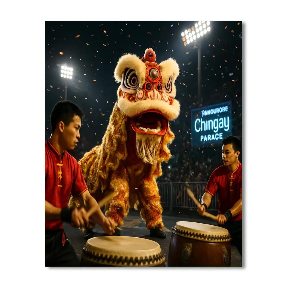Chingay Parade Lion Drummers Paint by numbers art