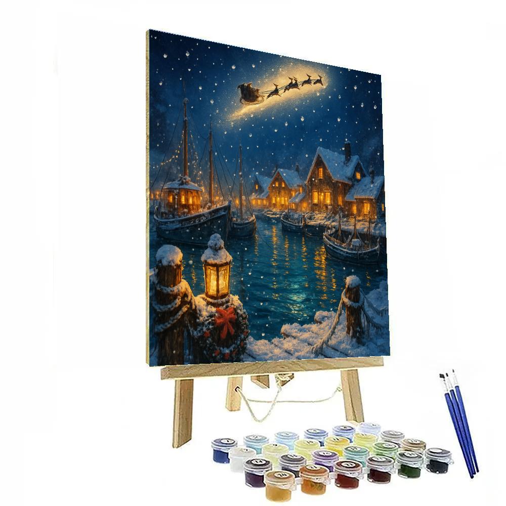 Midnight Sleigh Over Frosted Harbor Number painting