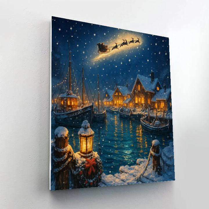 Midnight Sleigh Over Frosted Harbor Number painting