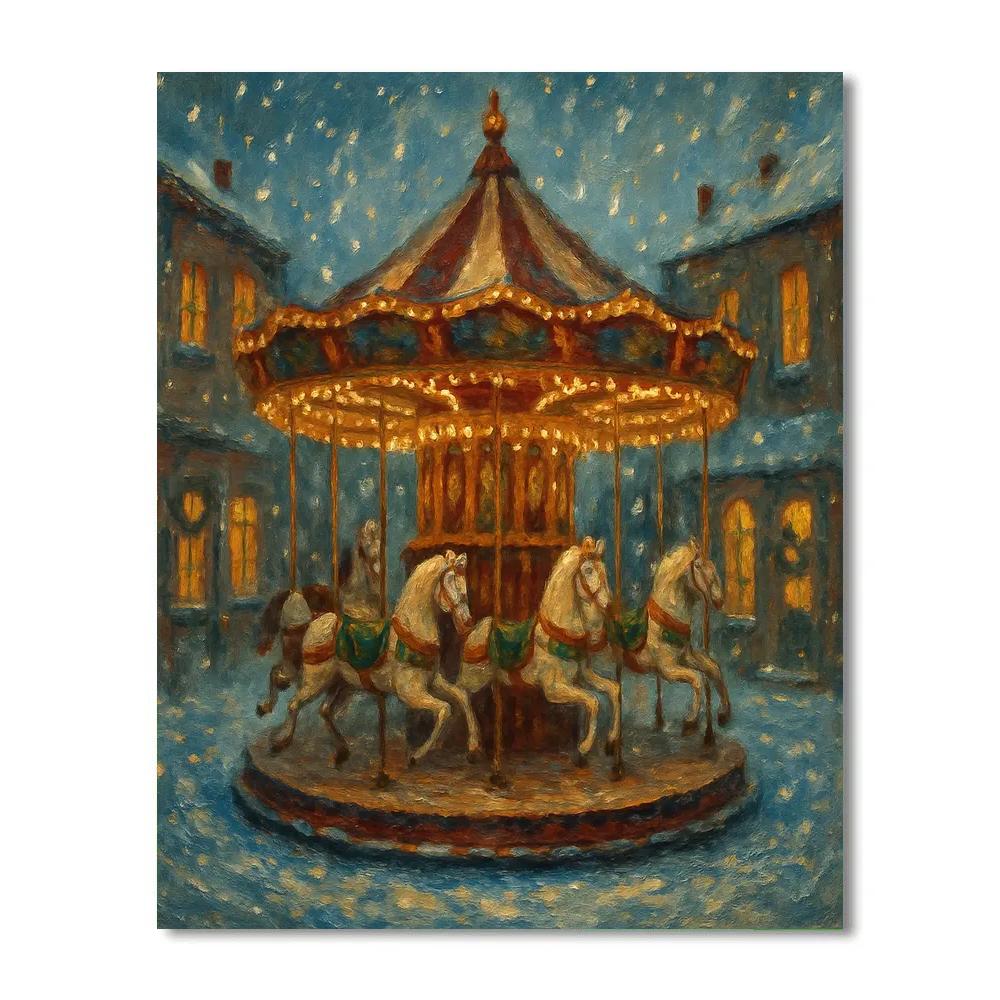 Christmas Carousel In The Snowfall paint by number