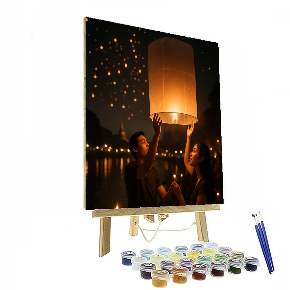 Yi Peng Lantern Release Riverside Painting by numbers kit