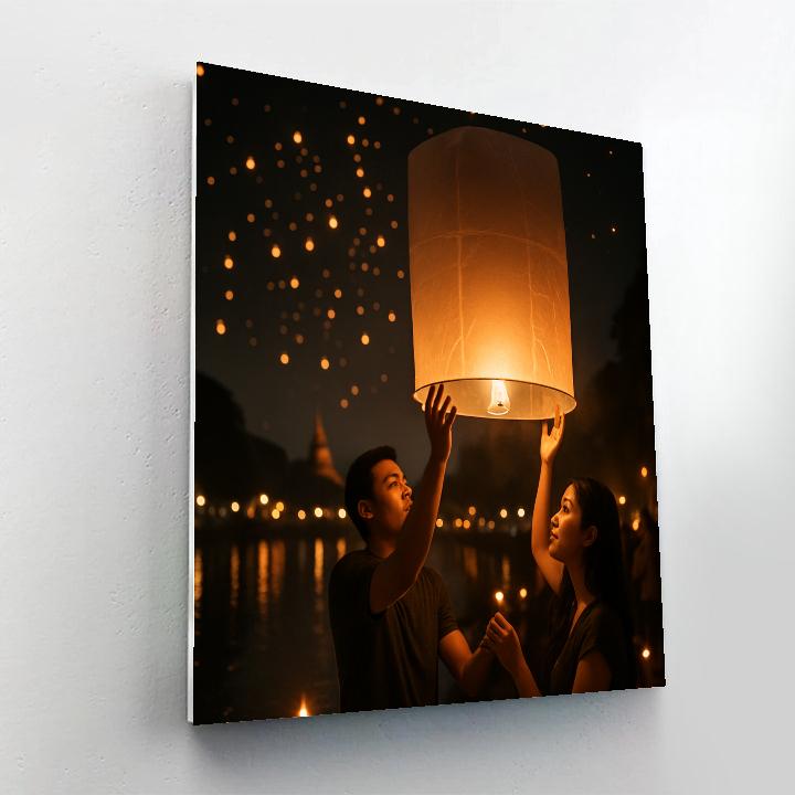 Yi Peng Lantern Release Riverside Painting by numbers kit