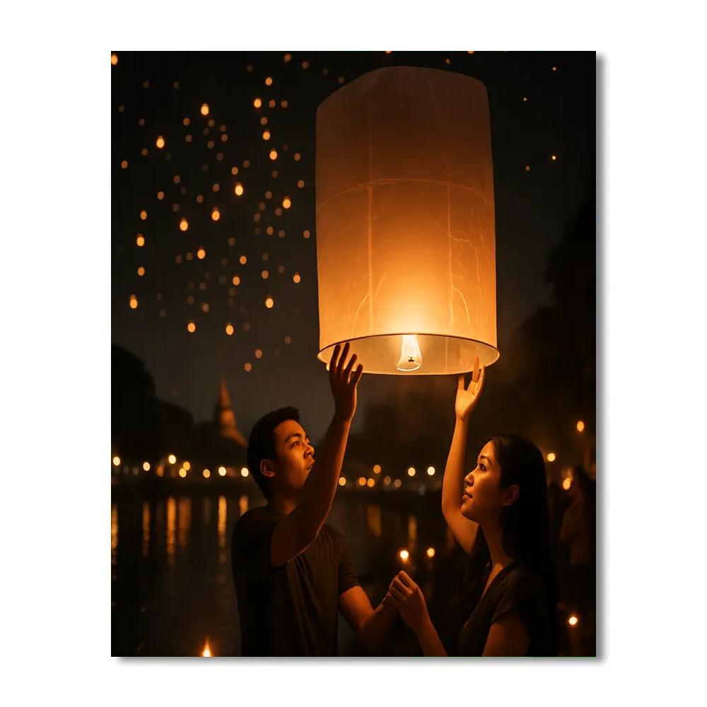 Yi Peng Lantern Release Riverside Painting by numbers kit