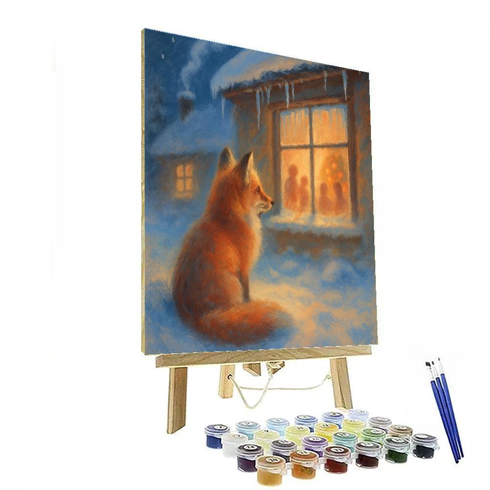 Snowy Fox At The Window Glow paint by number