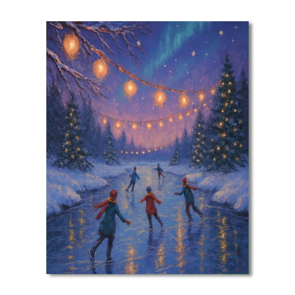 Twilight Skaters On The Frozen River Paint by numbers kits