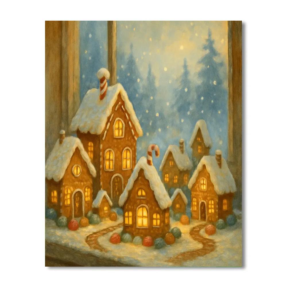 Gingerbread Village On The Windowsill Painting by numbers kit