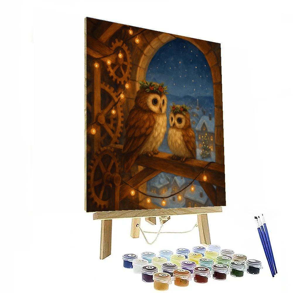Christmas Owls In The Clocktower Number painting