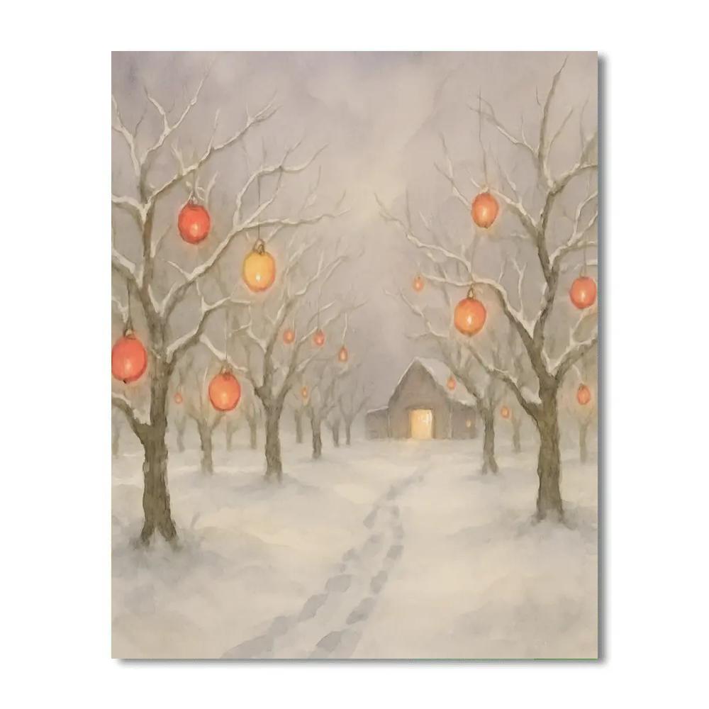Frosted Orchard With Holiday Lanterns paint by numbers