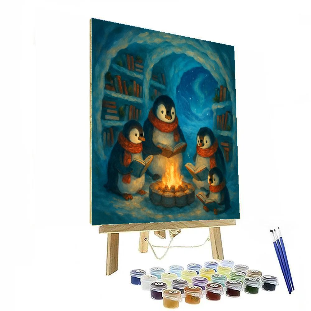 Cozy Penguin Library Cave paint by numbers