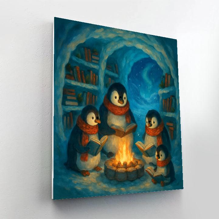 Cozy Penguin Library Cave paint by numbers