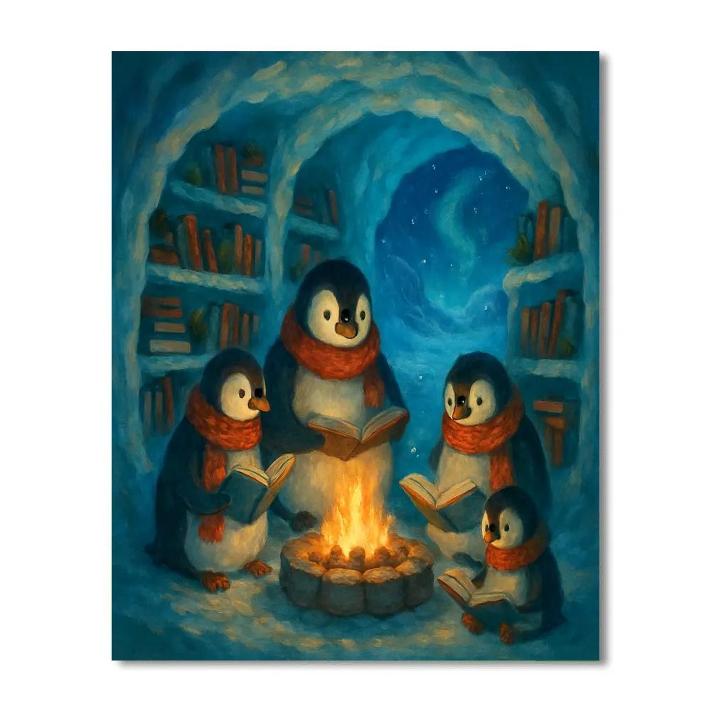 Cozy Penguin Library Cave paint by numbers