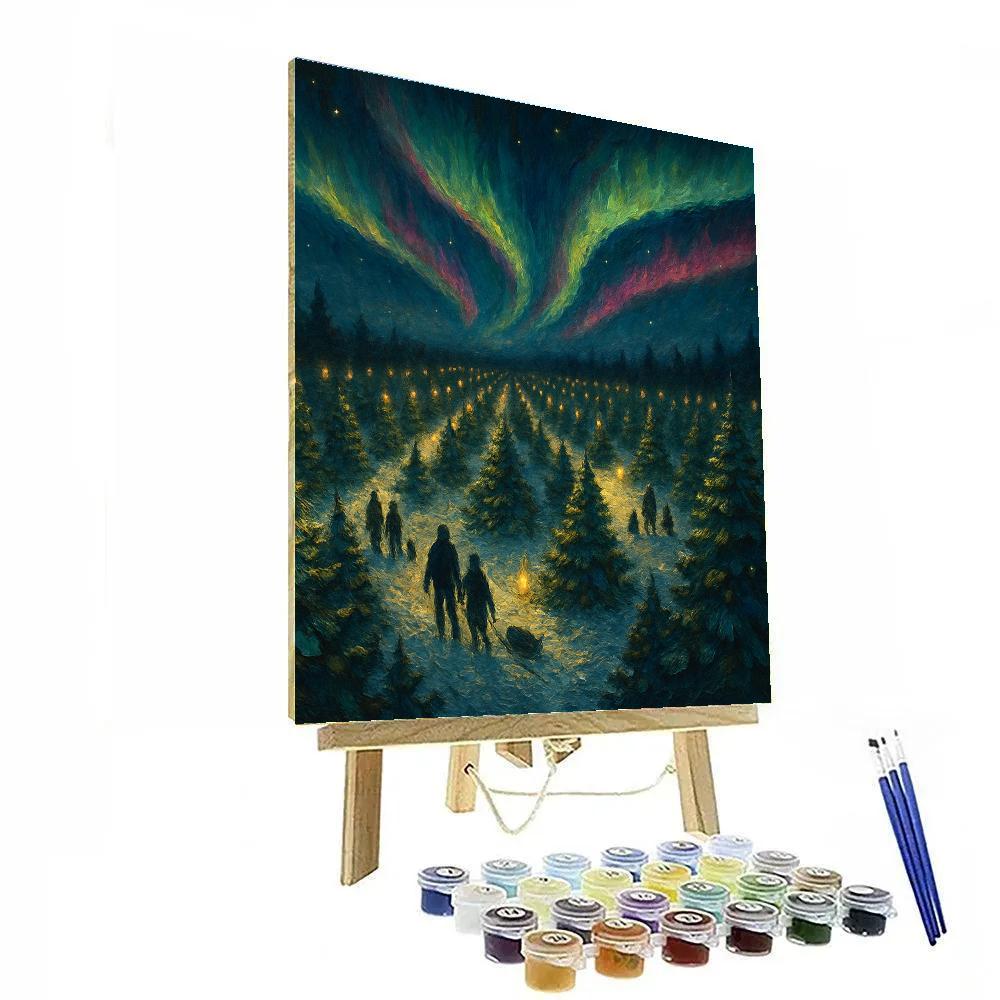 Aurora Over Christmas Tree Farm Number painting