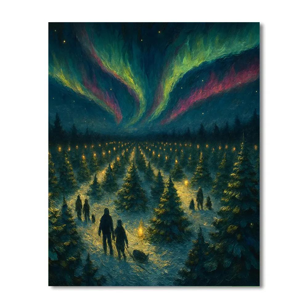 Aurora Over Christmas Tree Farm Number painting