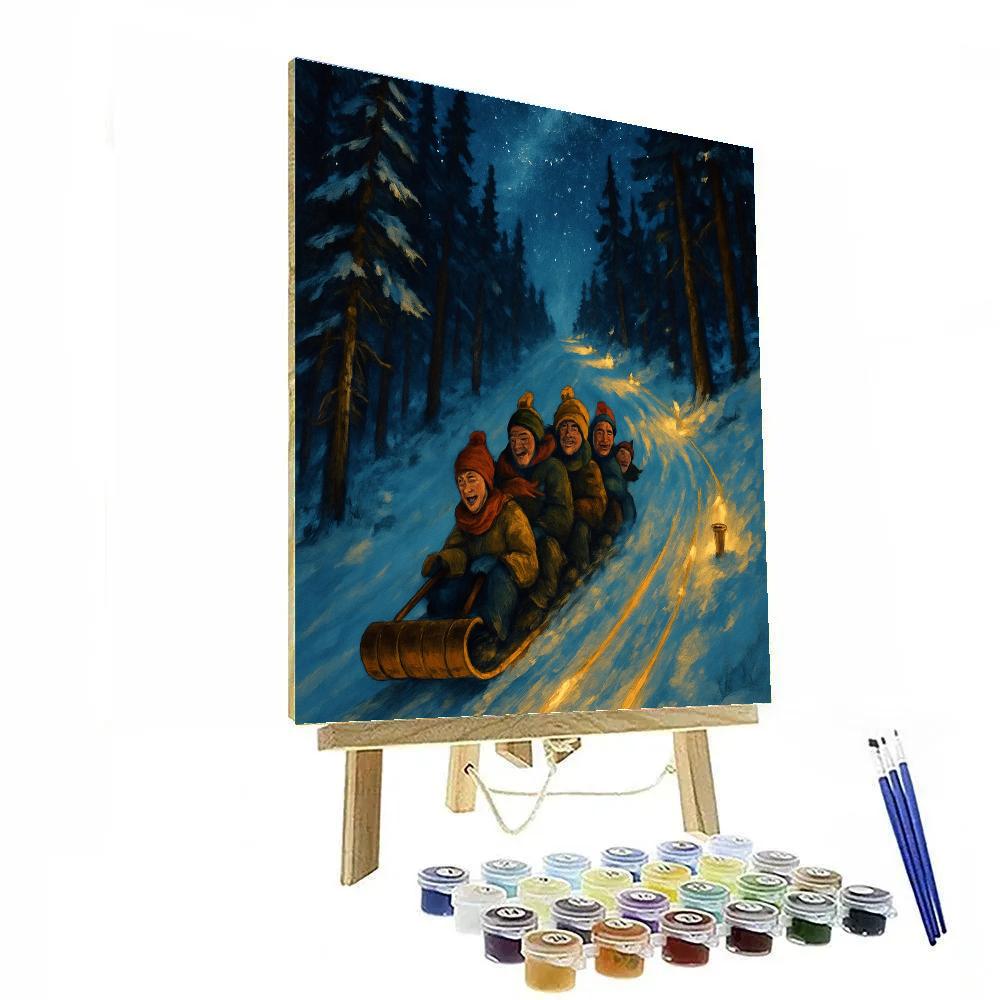 Toboggan Run Through Starry Pines Number painting