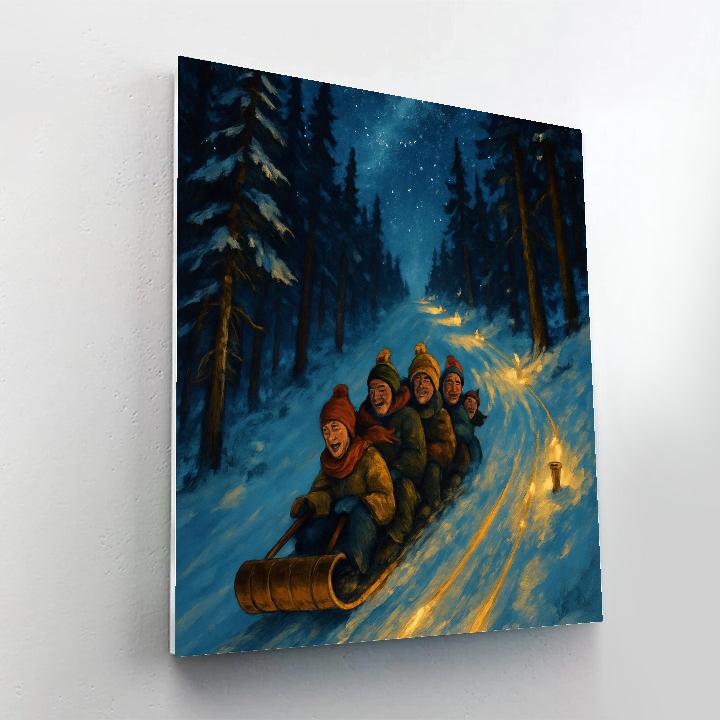 Toboggan Run Through Starry Pines Number painting