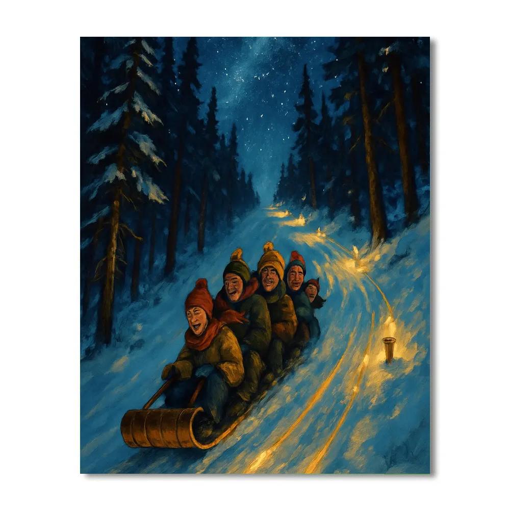 Toboggan Run Through Starry Pines Number painting