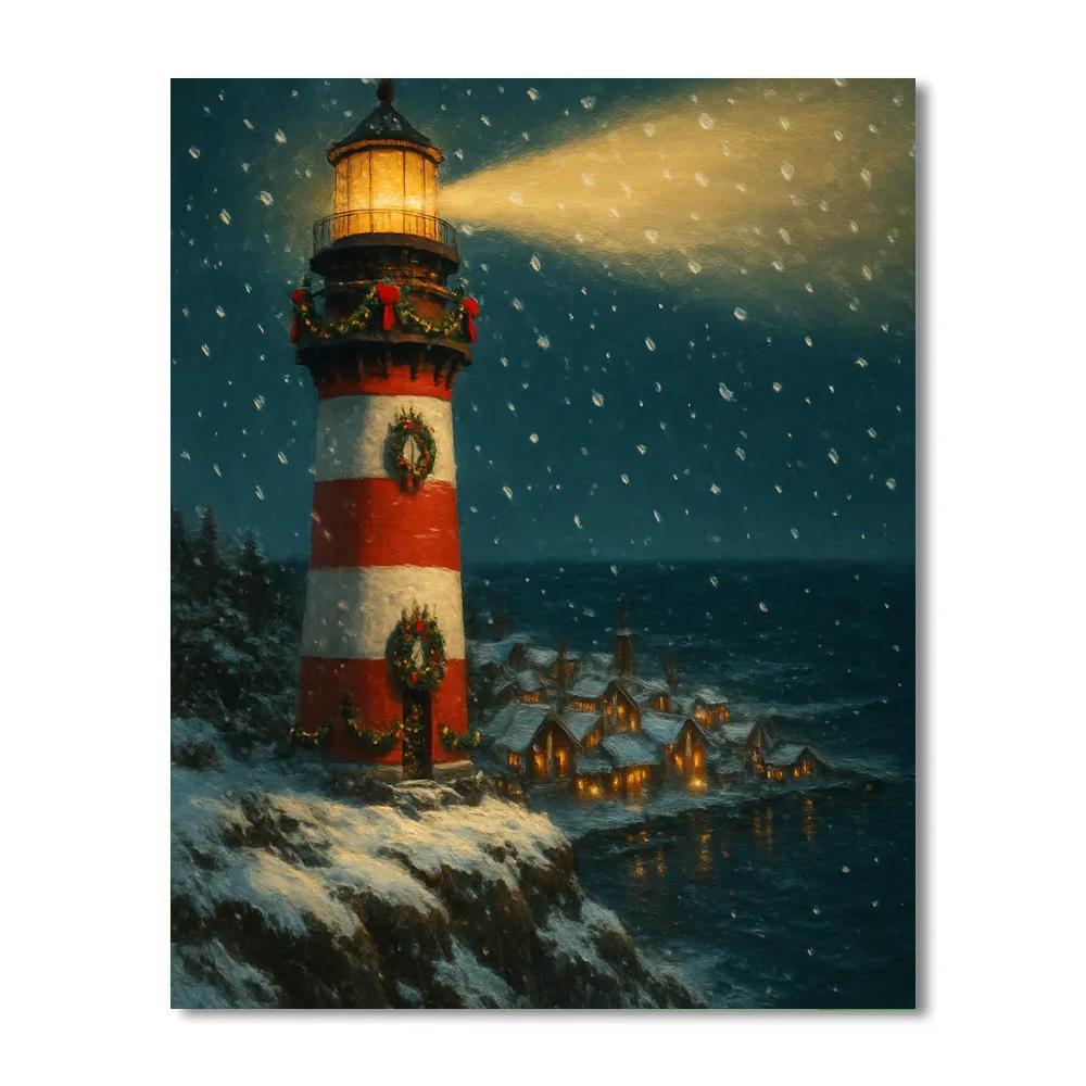 Christmas Harbor Lighthouse Beacon Numbered painting kits