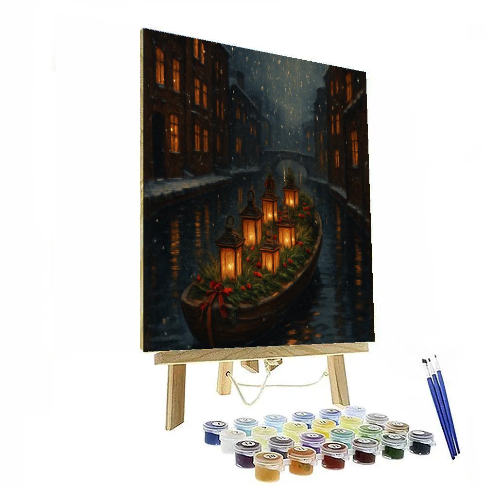 Holiday Lantern Boat On Silent Canal paint by numbers