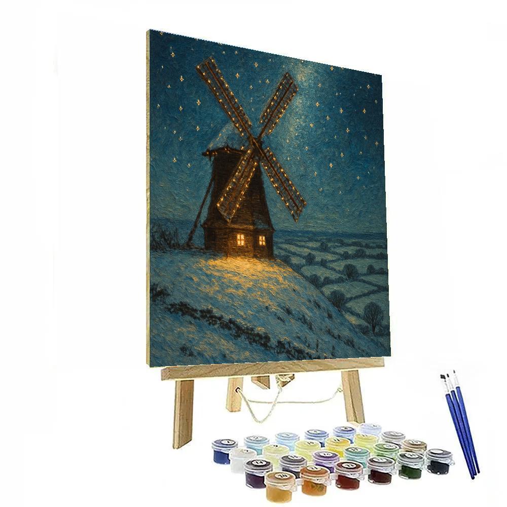 Holiday Starlight Over Windmill Hill painting number kit