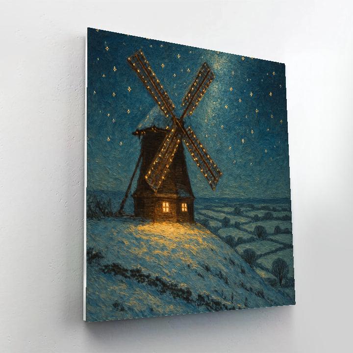 Holiday Starlight Over Windmill Hill painting number kit