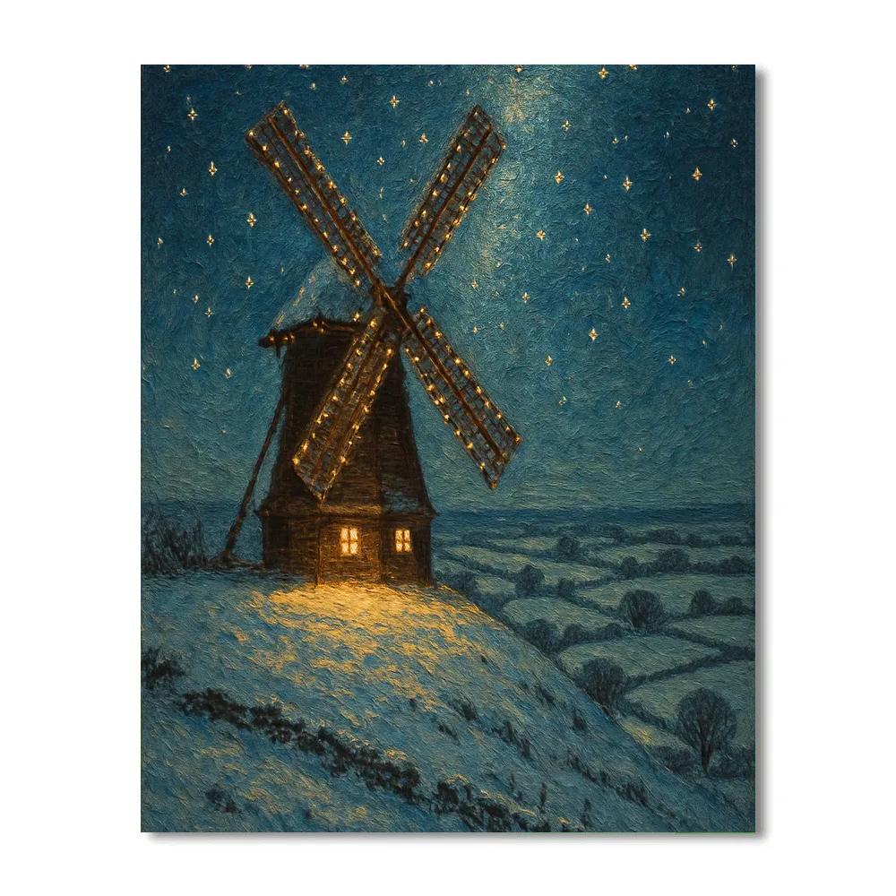 Holiday Starlight Over Windmill Hill painting number kit