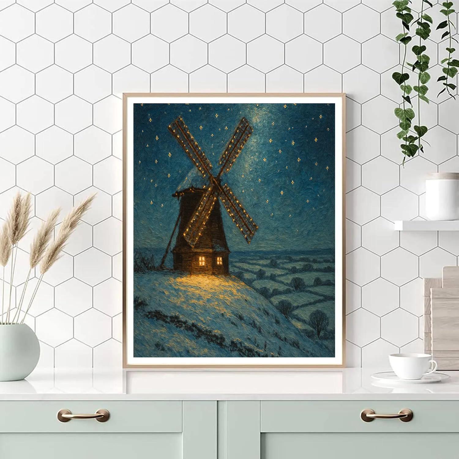 Holiday Starlight Over Windmill Hill painting number kit