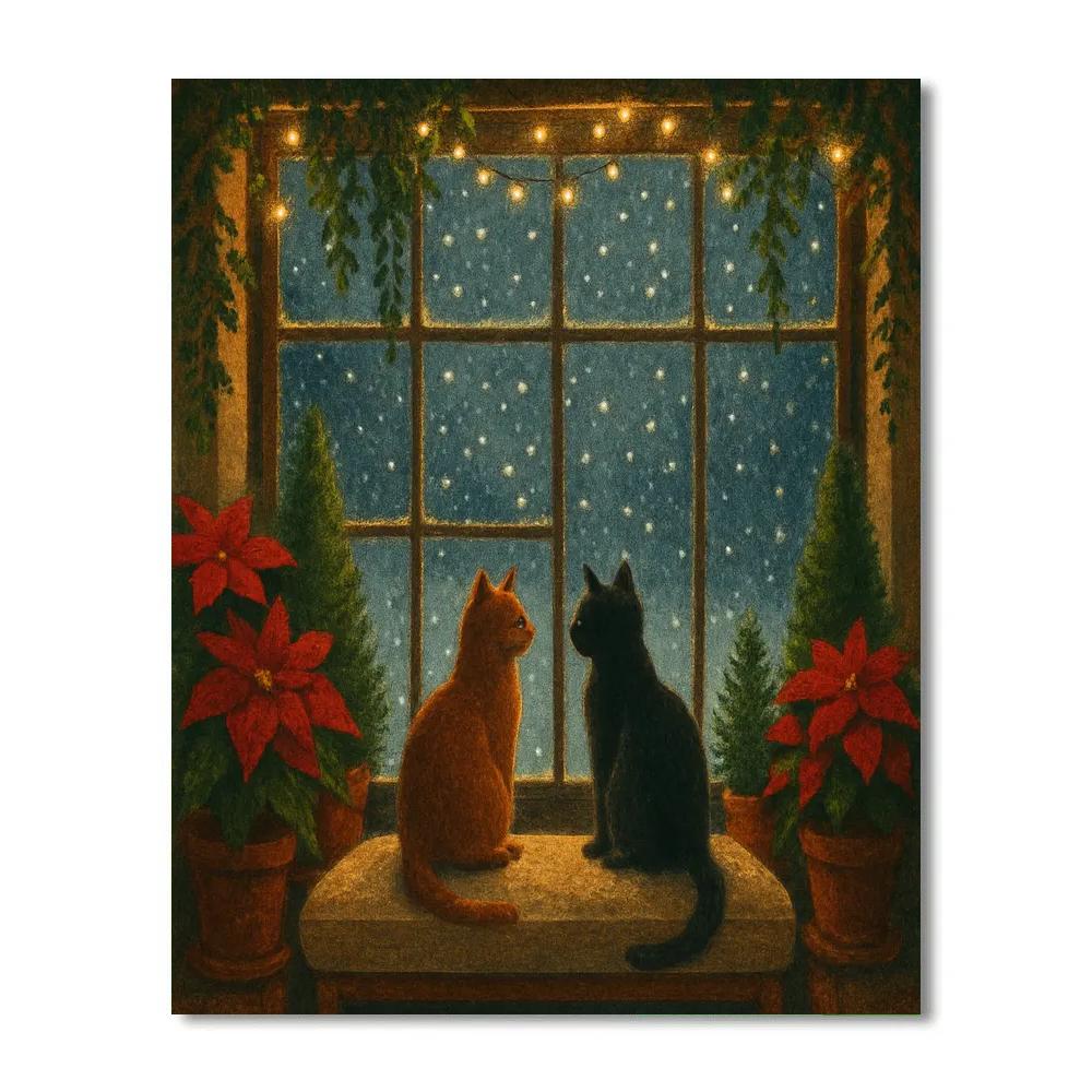 Christmas Cats By The Conservatory Window Paint by numbers kits