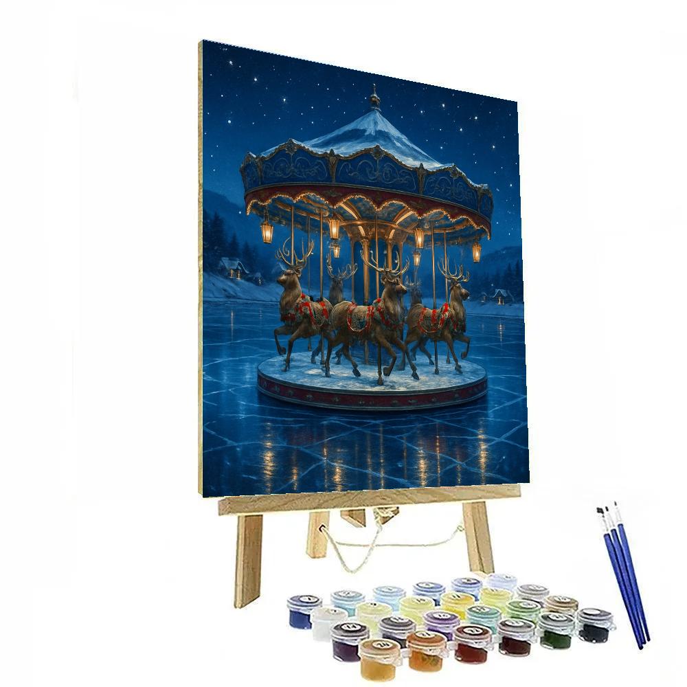 Reindeer Carousel On Frozen Lake paint by color
