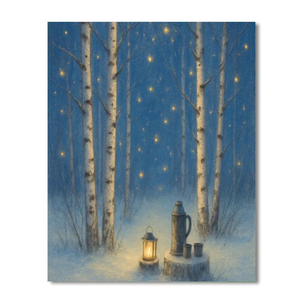 Christmas Fireflies In The Birch Grove painting number kit