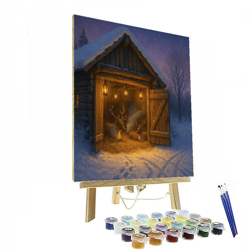 Cozy Reindeer Stable At Dusk Painting by numbers kit