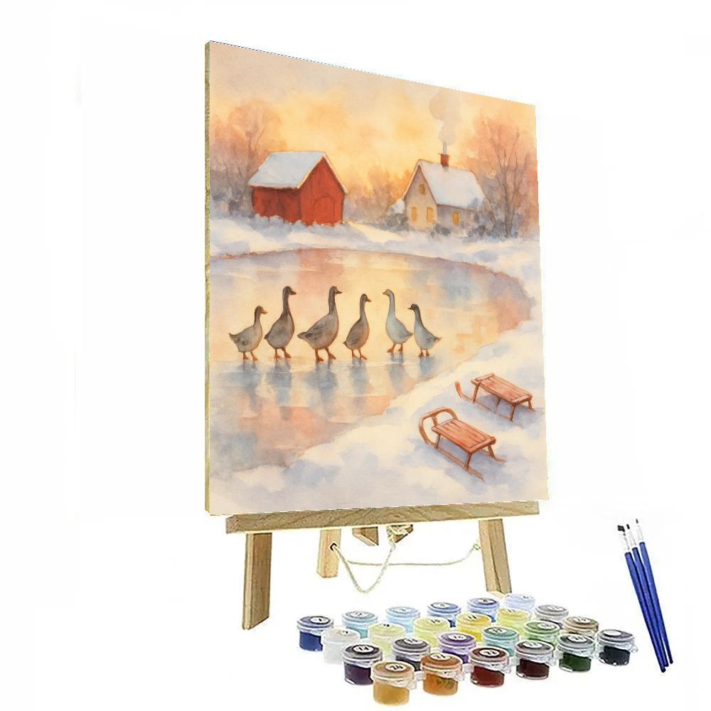 Christmas Morning On The Farmyard Pond DIY paint by numbers