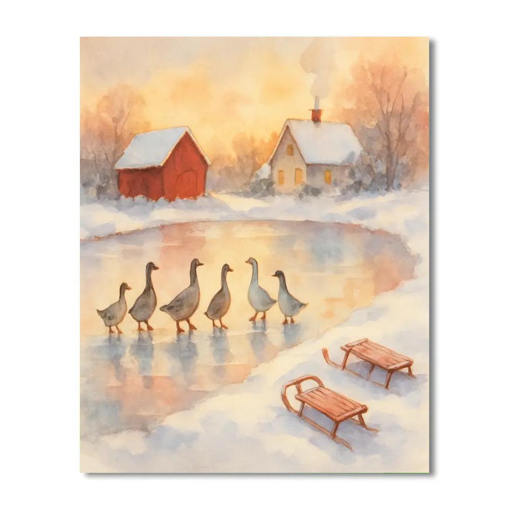 Christmas Morning On The Farmyard Pond DIY paint by numbers