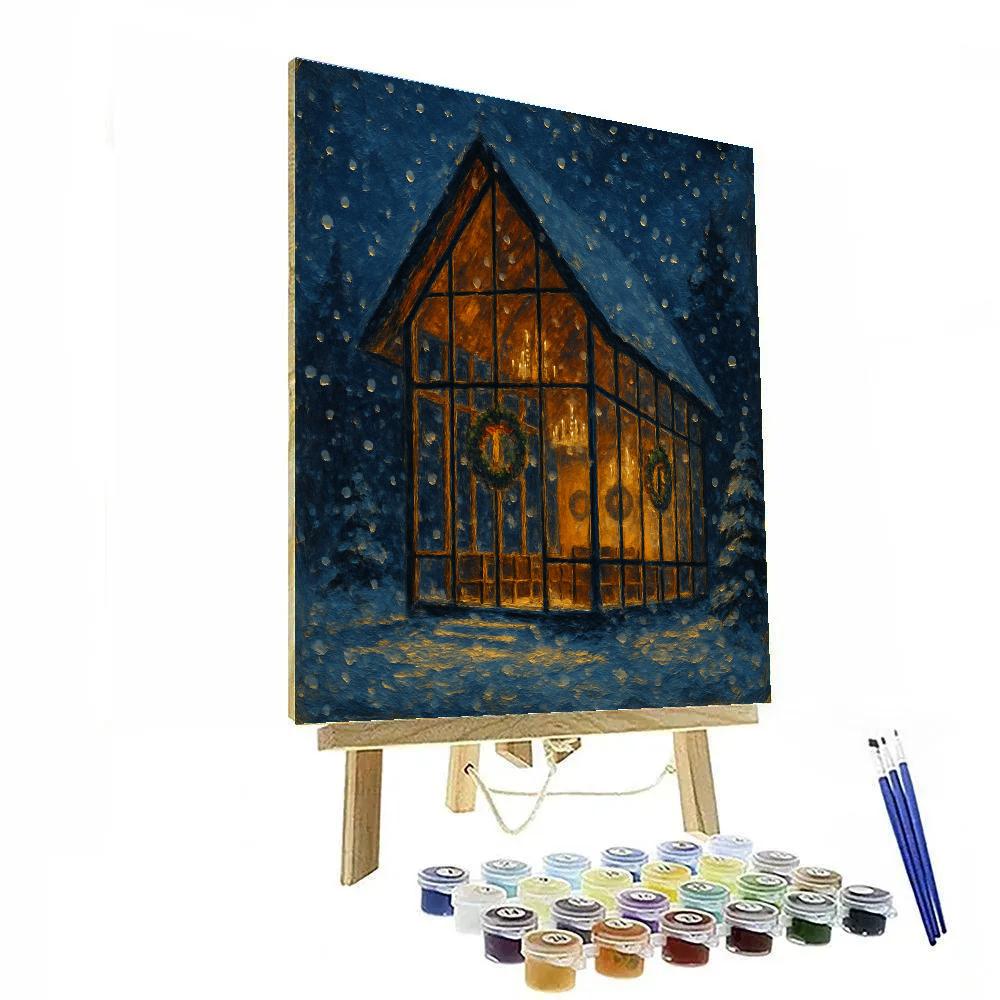 Midnight Snowfall At The Glass Chapel Paint by numbers art