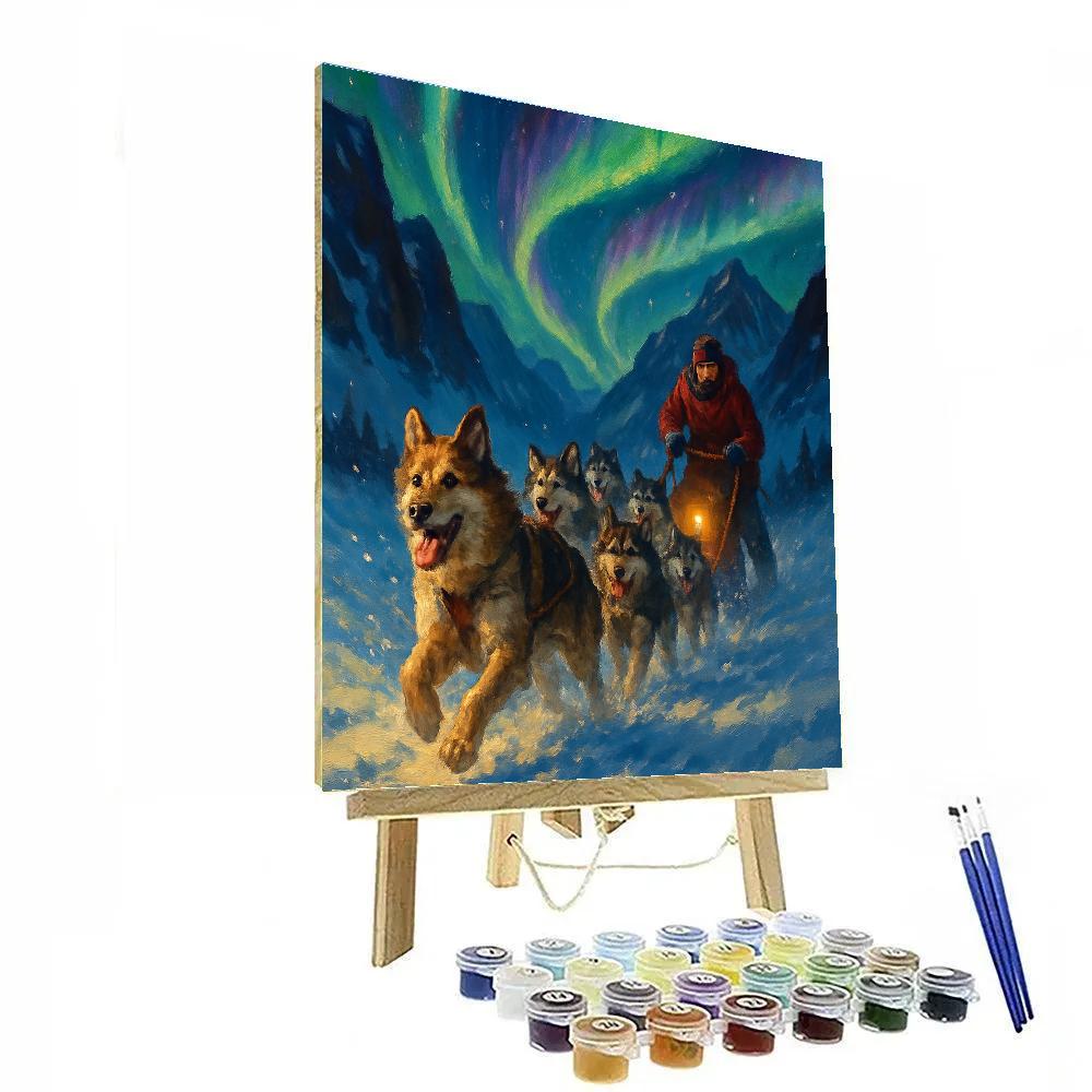 Holiday Dog Sled Through Aurora Pass Number painting
