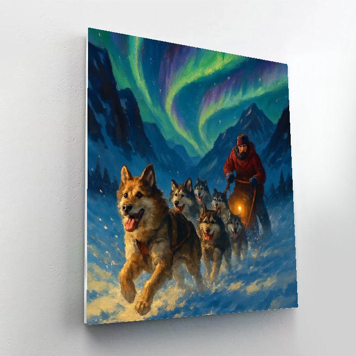 Holiday Dog Sled Through Aurora Pass Number painting