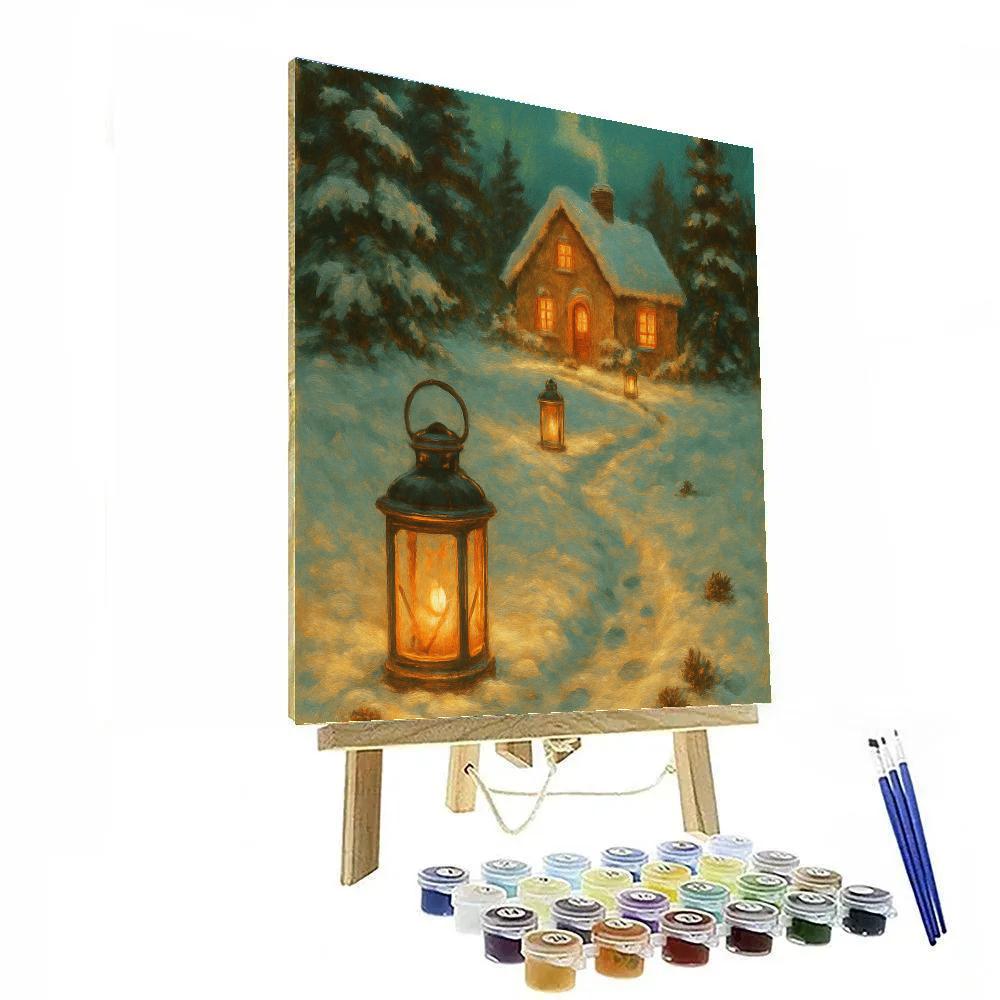 Snowy Lantern Path To Grandma Cottage Painting by numbers kit