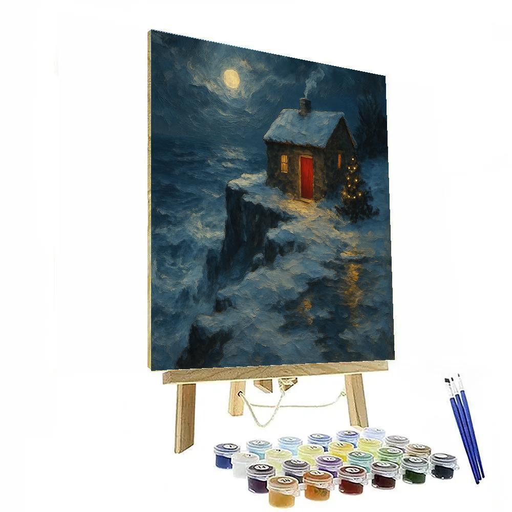 Christmas Cottage On The Cliff Edge DIY paint by numbers