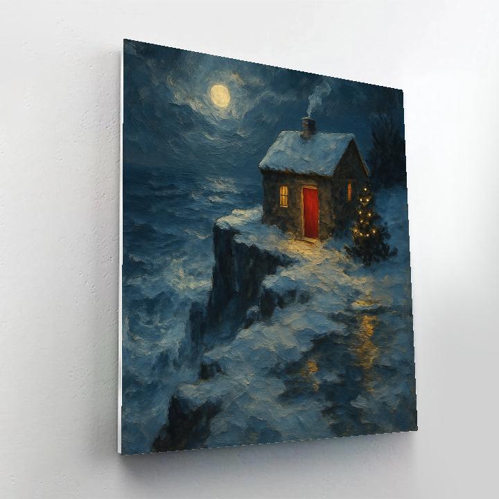 Christmas Cottage On The Cliff Edge DIY paint by numbers