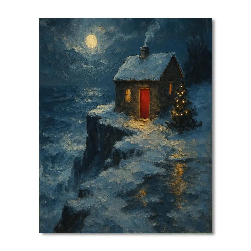 Christmas Cottage On The Cliff Edge DIY paint by numbers