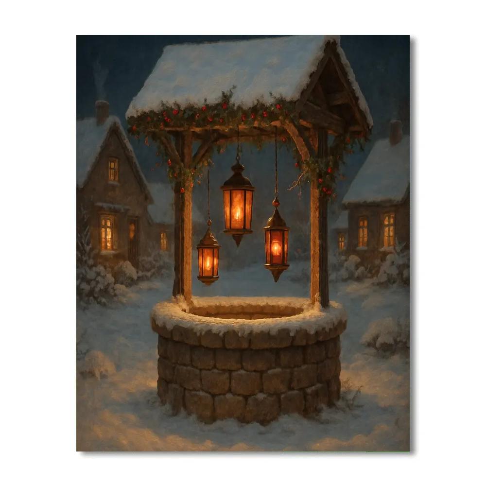 Christmas Lanterns On The Old Stone Well Numbered painting kits