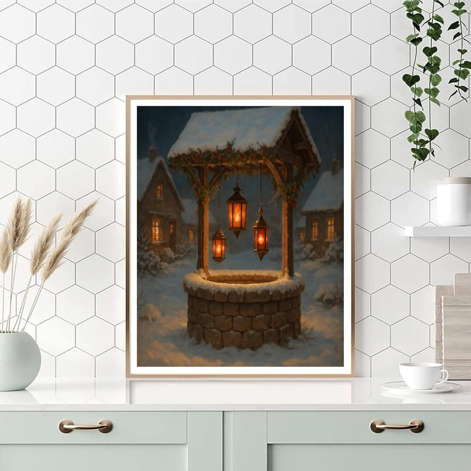 Christmas Lanterns On The Old Stone Well Numbered painting kits