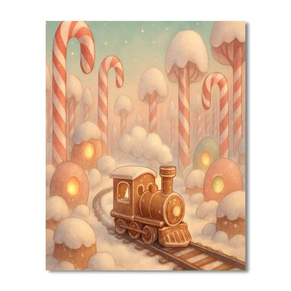 Gingerbread Train Through Sugar Forest paint by numbers