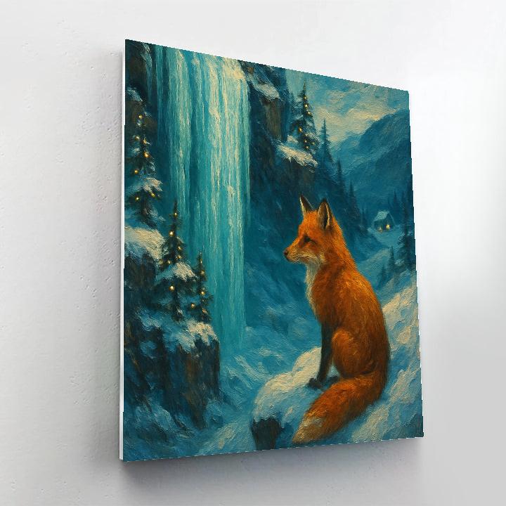 Christmas Eve Fox And Frozen Waterfall Number painting