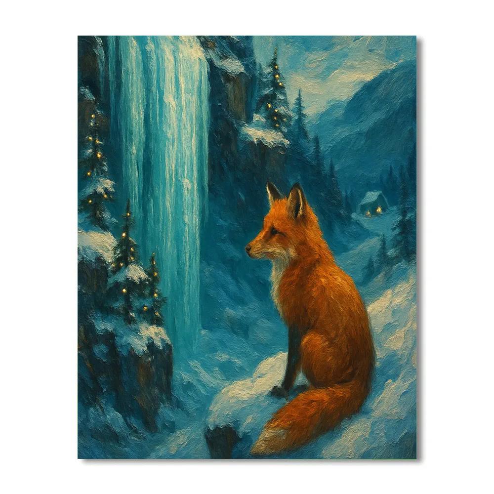 Christmas Eve Fox And Frozen Waterfall Number painting