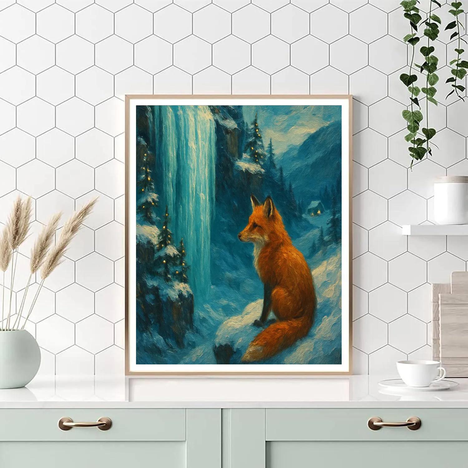 Christmas Eve Fox And Frozen Waterfall Number painting