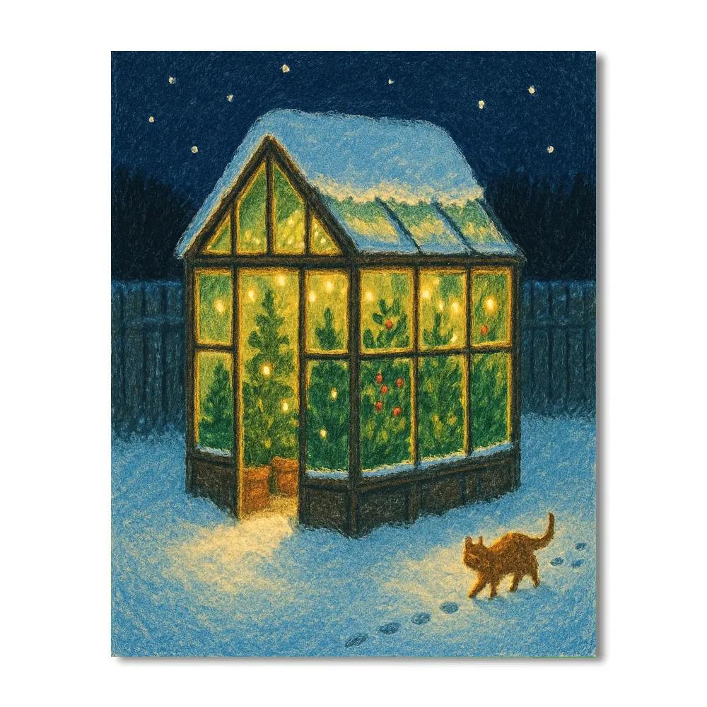 Christmas Garden Greenhouse At Midnight Number painting