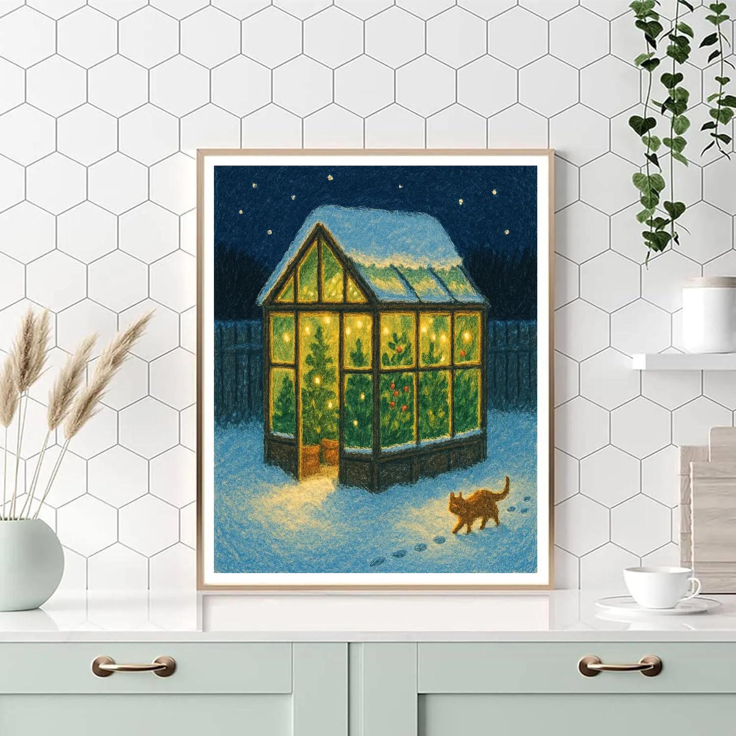 Christmas Garden Greenhouse At Midnight Number painting